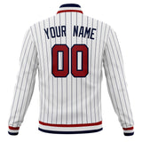 Custom White & Red Black Pinstripe Varsity Jacket JA01240607CK616