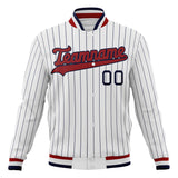 Custom White & Red Black Pinstripe Varsity Jacket JA01240607CK616