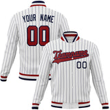 Custom White & Red Black Pinstripe Varsity Jacket