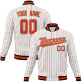 Custom White & Orange Orange Pinstripe Varsity Jacket