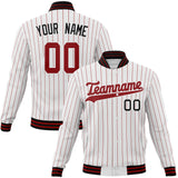 Custom White & Red Red Pinstripe Varsity Jacket