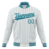 Custom White & Teal Teal Pinstripe Varsity Jacket JA01240607CK620