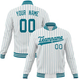 Custom White & Teal Teal Pinstripe Varsity Jacket