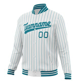 Custom White & Teal Teal Pinstripe Varsity Jacket JA01240607CK620