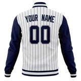 Custom White & Navy Navy Pinstripe Varsity Jacket JA01240607CK623