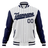 Custom White & Navy Navy Pinstripe Varsity Jacket JA01240607CK623