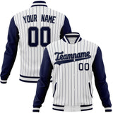 Custom White & Navy Navy Pinstripe Varsity Jacket JA01240607CK623