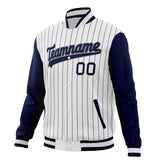 Custom White & Navy Navy Pinstripe Varsity Jacket JA01240607CK623