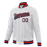 Custom White & Navy Navy Pinstripe Varsity Jacket JA01240607CK624