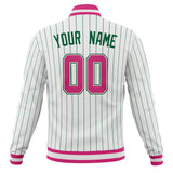 Custom White & Pink Kelly Green Pinstripe Varsity Jacket JA01240607CK626