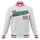 Custom White & Pink Kelly Green Pinstripe Varsity Jacket JA01240607CK626