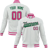 Custom White & Pink Kelly Green Pinstripe Varsity Jacket