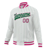 Custom White & Pink Kelly Green Pinstripe Varsity Jacket JA01240607CK626