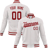 Custom White & Red Red Pinstripe Varsity Jacket JA01240607CK628