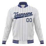 Custom White & Navy Navy Pinstripe Varsity Jacket JA01240607CK629