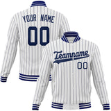 Custom White & Navy Navy Pinstripe Varsity Jacket JA01240607CK629