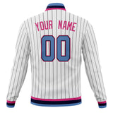 Custom White & Pink Black Pinstripe Varsity Jacket JA01240607CK630