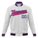 Custom White & Pink Black Pinstripe Varsity Jacket JA01240607CK630