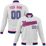 Custom White & Pink Black Pinstripe Varsity Jacket