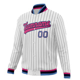 Custom White & Pink Black Pinstripe Varsity Jacket JA01240607CK630