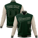 Custom Green & Cream Solid Color Varsity Jacket