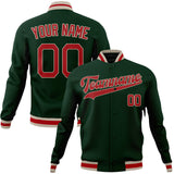 Custom Green & Red Solid Color Varsity Jacket