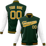 Custom Green & White Solid Color Varsity Jacket