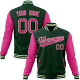 Custom Green & Pink Solid Color Varsity Jacket