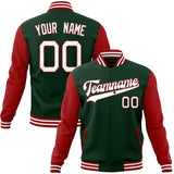 Custom Green & Red Solid Color Varsity Jacket