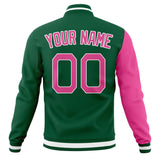 Custom Kelly-Green & Pink Split Varsity Jacket JA01240607JZ253