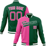 Custom Kelly-Green & Pink Split Varsity Jacket