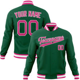 Custom Kelly-Green & Pink Solid Color Varsity Jacket