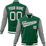 Custom Kelly-Green & Gray Solid Color Varsity Jacket