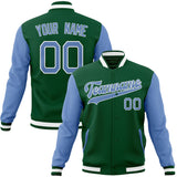 Custom Kelly-Green & Light-Blue Solid Color Varsity Jacket