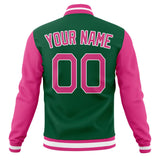 Custom Kelly-Green & Pink Solid Color Varsity Jacket JA01240607JZ276