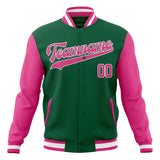 Custom Kelly-Green & Pink Solid Color Varsity Jacket JA01240607JZ276