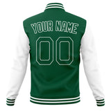 Custom Kelly-Green & White Solid Color Varsity Jacket JA01240607JZ277