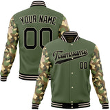 Custom Olive & Camo Palm Leaf 3D Pattern Varsity Jacket