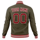 Custom Olive & Red Solid Color Varsity Jacket JA01240607JZ345