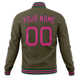 Custom Olive & Pink Solid Color Varsity Jacket JA01240607JZ350