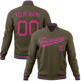 Custom Olive & Pink Solid Color Varsity Jacket