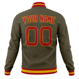 Custom Olive & Red Solid Color Varsity Jacket JA01240607JZ354