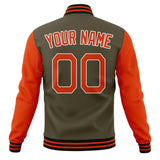 Custom Olive & Orange Solid Color Varsity Jacket JA01240607JZ357