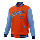 Custom Orange & Light-Blue Solid Color Varsity Jacket JA01240607JZ389