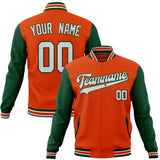 Custom Orange & Green Solid Color Varsity Jacket