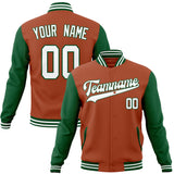 Custom Texas-Orange & Green Solid Color Varsity Jacket