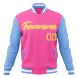 Custom Pink & Light-Blue Solid Color Varsity Jacket JA01240607WX414