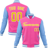 Custom Pink & Light-Blue Solid Color Varsity Jacket JA01240607WX414