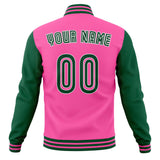 Custom Pink & Green Solid Color Varsity Jacket JA01240607WX418