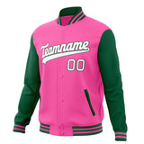 Custom Pink & Green Solid Color Varsity Jacket JA01240607WX418